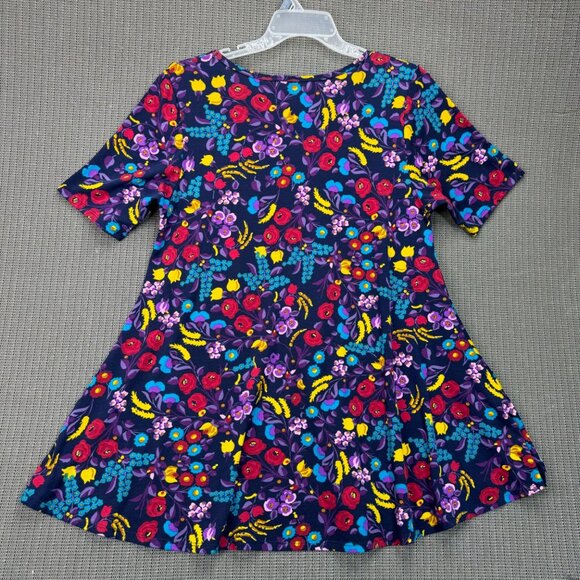LuLaRoe Floral A-Line Womens Size L Top Short Sleeve Blue Multicolor - Picture 2 of 7